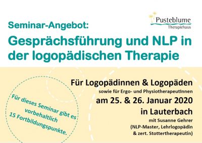 Seminar „Gesprächsführung und NLP in der logopädischen Therapie“ am 25. & 26.01.2020